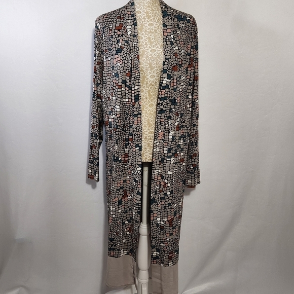 LOGO by Lori Goldstein Women's SZ L Leticia Mosaic Open Front Duster Cardigan - Picture 2 of 16